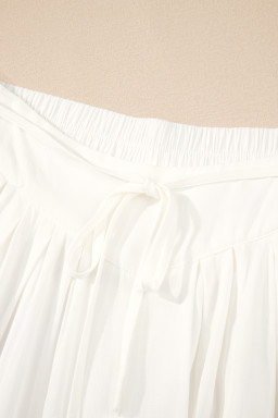 White Solid Pleated Loose Wide Leg Pants