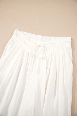 White Solid Pleated Loose Wide Leg Pants
