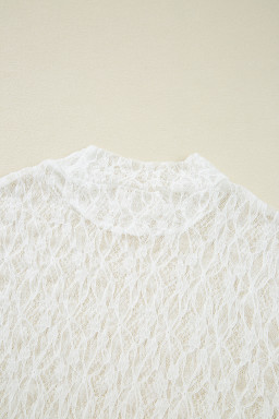 White Sheer Lace Bell Sleeve Mock Neck Blouse