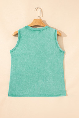 Sea Green Mineral Wash Patched Chest Pocket Tank Top