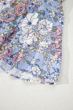 Sky Blue Floral Tiered Patchwork Spaghetti Strap Vacation Dress