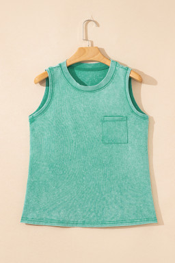 Sea Green Mineral Wash Patched Chest Pocket Tank Top