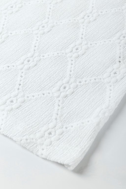 White Embroidered Floral Geometric Button Short Sleeve Top