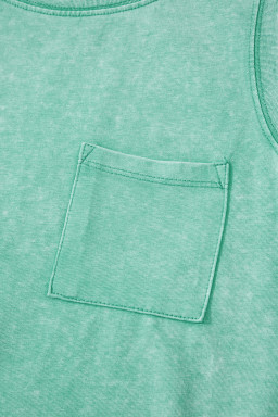 Sea Green Mineral Wash Patched Chest Pocket Tank Top