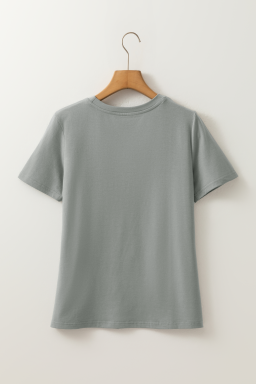 Medium Grey Solid Color Round Neck T Shirt