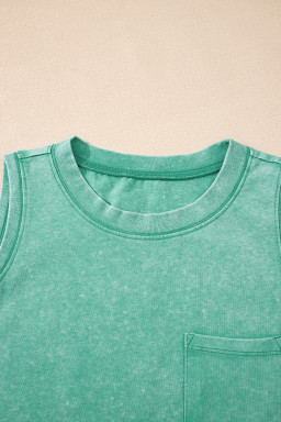 Sea Green Mineral Wash Patched Chest Pocket Tank Top