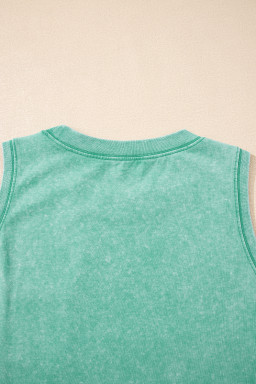 Sea Green Mineral Wash Patched Chest Pocket Tank Top