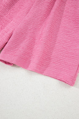 Pink Textured V Neck T Shirt and Shorts Set