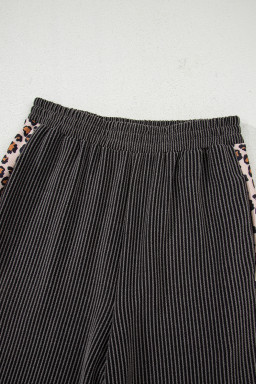 Carbon Grey Leopard Patchwork Trim Twisted Rib T Shirt and Cropped Pants Set