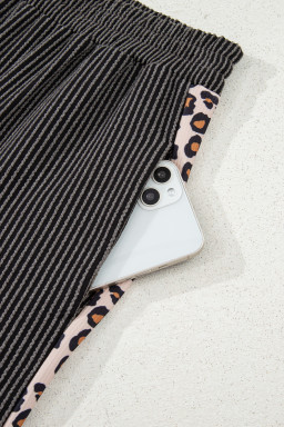 Carbon Grey Leopard Patchwork Trim Twisted Rib T Shirt and Cropped Pants Set