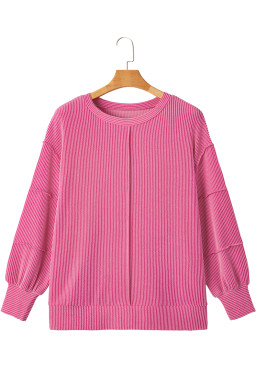 Bonbon Twist Ribbed Exposed Seam Detail Plus Size Top