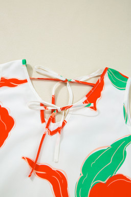 Red Floral Print Tie Front Ruffle Hem Mini Dress