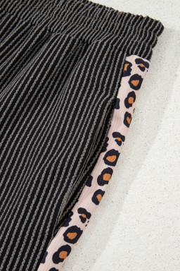 Carbon Grey Leopard Patchwork Trim Twisted Rib T Shirt and Cropped Pants Set