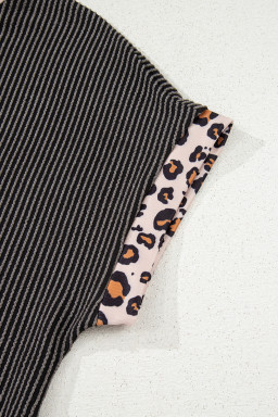 Carbon Grey Leopard Patchwork Trim Twisted Rib T Shirt and Cropped Pants Set