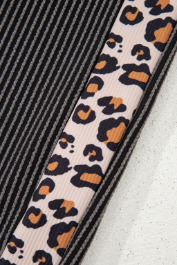 Carbon Grey Leopard Patchwork Trim Twisted Rib T Shirt and Cropped Pants Set