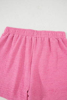 Pink Textured V Neck T Shirt and Shorts Set