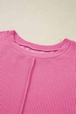 Bonbon Twist Ribbed Exposed Seam Detail Plus Size Top