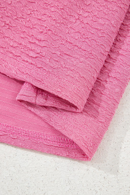 Pink Textured V Neck T Shirt and Shorts Set