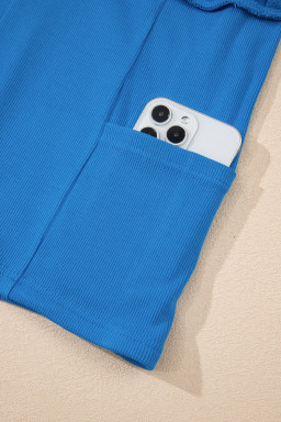 Blue A-line Draped High Waist Pocketed Lined Skort
