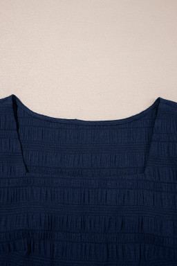 Dirty Blue Textured Ruffle Top and Shirred High Waist Shorts Set