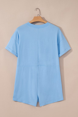 Myosotis Loose Half Sleeve V Neck Plain Romper