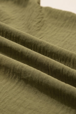 Green Solid Color V Neck Textured Plus Size Blouse