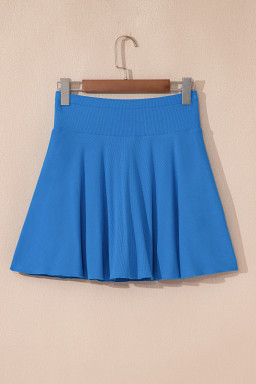 Blue A-line Draped High Waist Pocketed Lined Skort