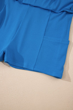 Blue A-line Draped High Waist Pocketed Lined Skort