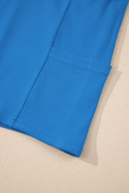 Blue A-line Draped High Waist Pocketed Lined Skort
