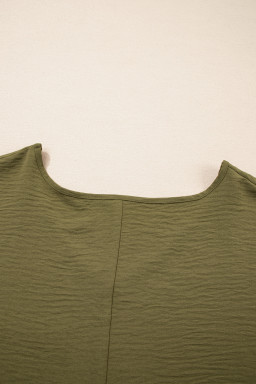 Green Solid Color V Neck Textured Plus Size Blouse
