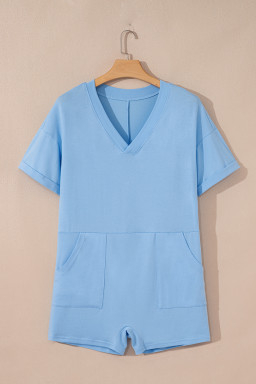 Myosotis Loose Half Sleeve V Neck Plain Romper