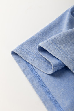 Sky Blue Mineral Wash Flower Patchwork Mini T Shirt Dress