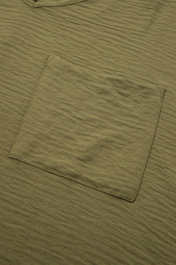 Green Solid Color V Neck Textured Plus Size Blouse