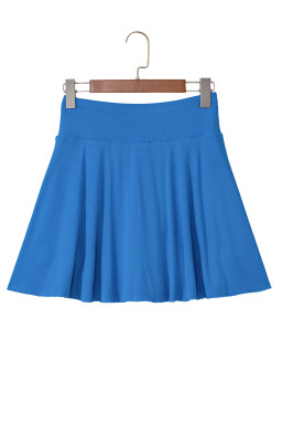 Blue A-line Draped High Waist Pocketed Lined Skort