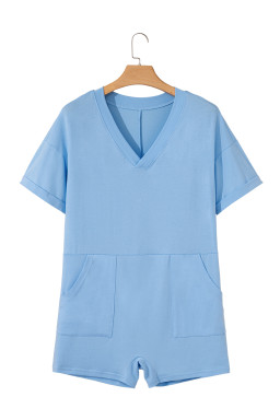 Myosotis Loose Half Sleeve V Neck Plain Romper