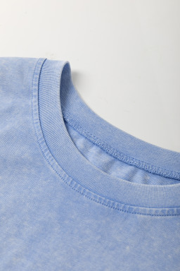 Sky Blue Mineral Wash Flower Patchwork Mini T Shirt Dress