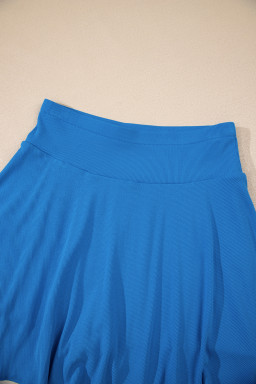 Blue A-line Draped High Waist Pocketed Lined Skort
