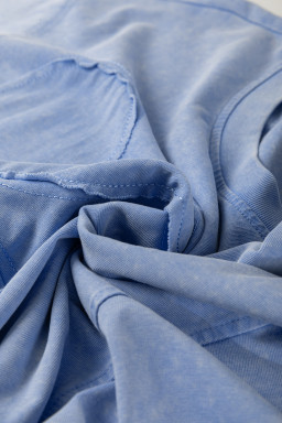 Sky Blue Mineral Wash Flower Patchwork Mini T Shirt Dress