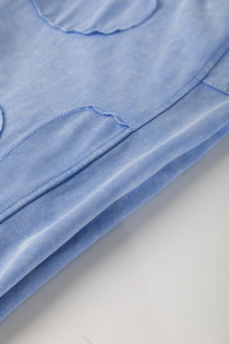 Sky Blue Mineral Wash Flower Patchwork Mini T Shirt Dress