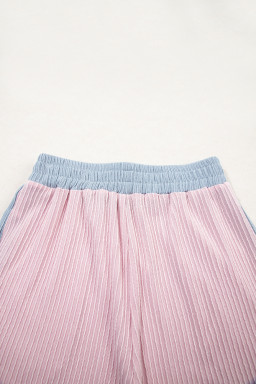 Light Pink Colorblock Corded Short Sleeve Boxy Top and Shorts Set
