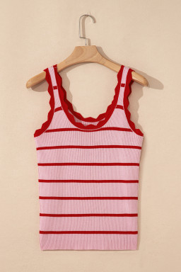 Rose Stripe Scalloped Edge Ribbed Tank Top
