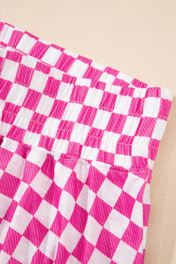 Pink Checkerboard T Shirt and High Waist Skorts Set
