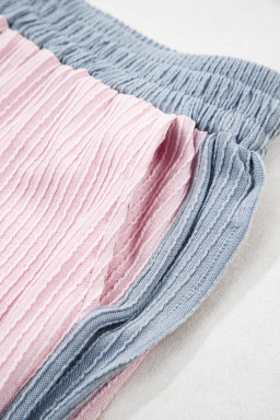 Light Pink Colorblock Corded Short Sleeve Boxy Top and Shorts Set