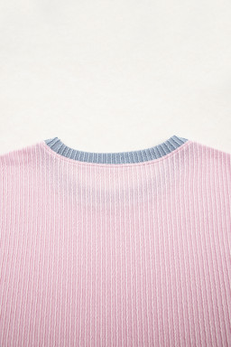 Light Pink Colorblock Corded Short Sleeve Boxy Top and Shorts Set