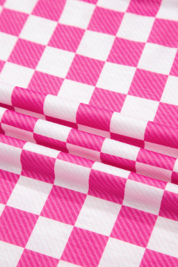 Pink Checkerboard T Shirt and High Waist Skorts Set