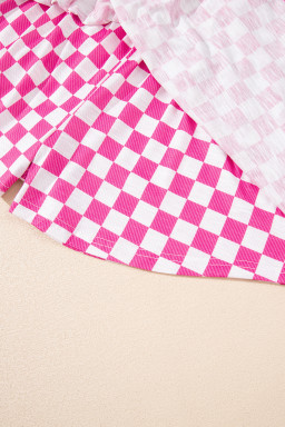 Pink Checkerboard T Shirt and High Waist Skorts Set