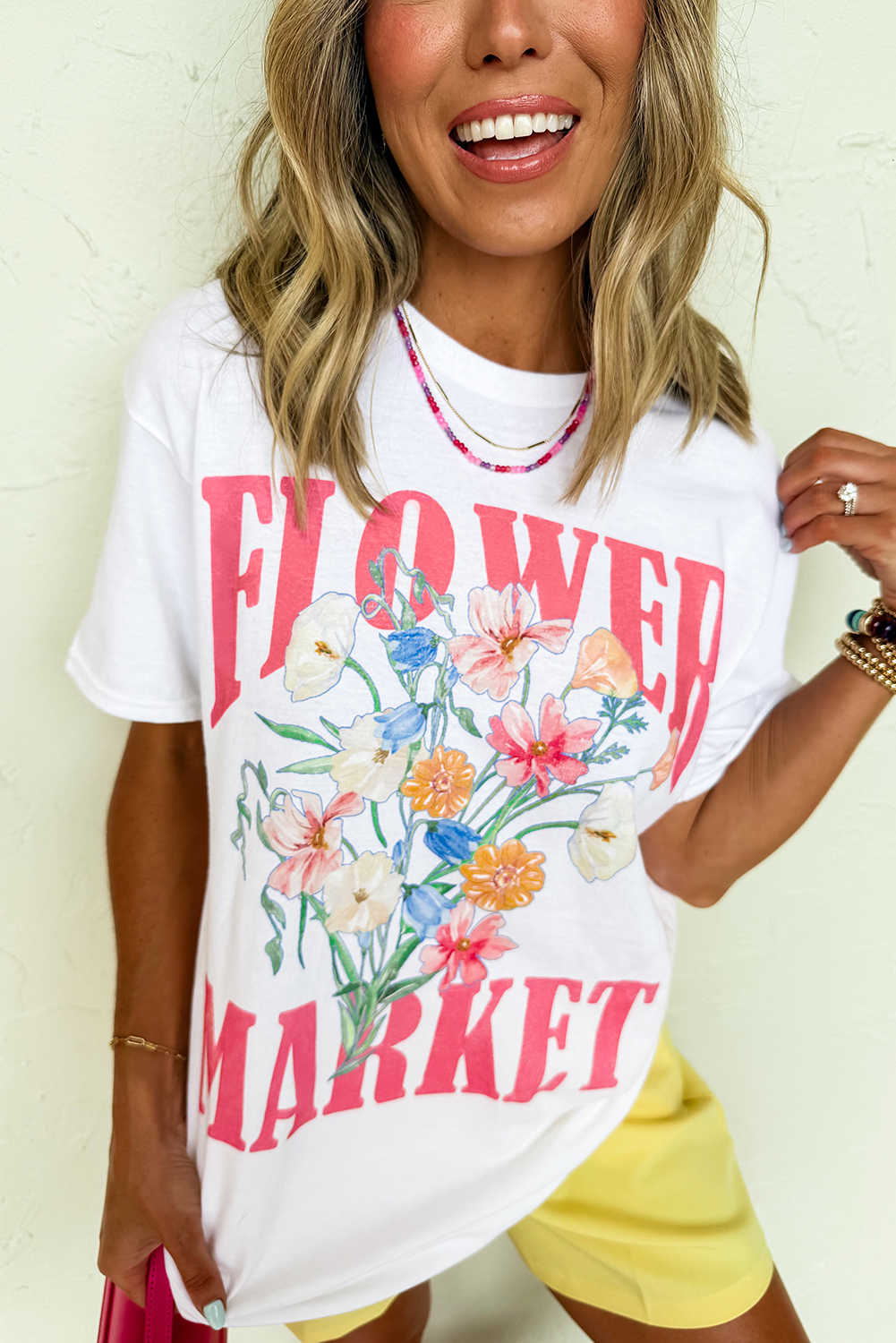 White FLOWER MARKET Letter Graphic T Shirt