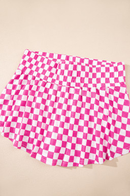 Pink Checkerboard T Shirt and High Waist Skorts Set