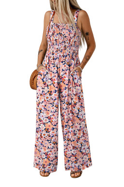 Black Floral Square Neckline Stretch High Waist Jumpsuit