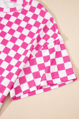 Pink Checkerboard T Shirt and High Waist Skorts Set